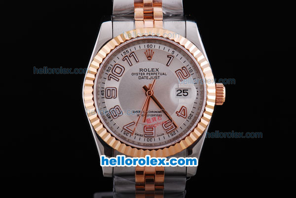 Rolex Datejust Oyster Perpetual Automatic Two Tone with White Dial and Gold Marking-Rose Gold Bezel - Click Image to Close